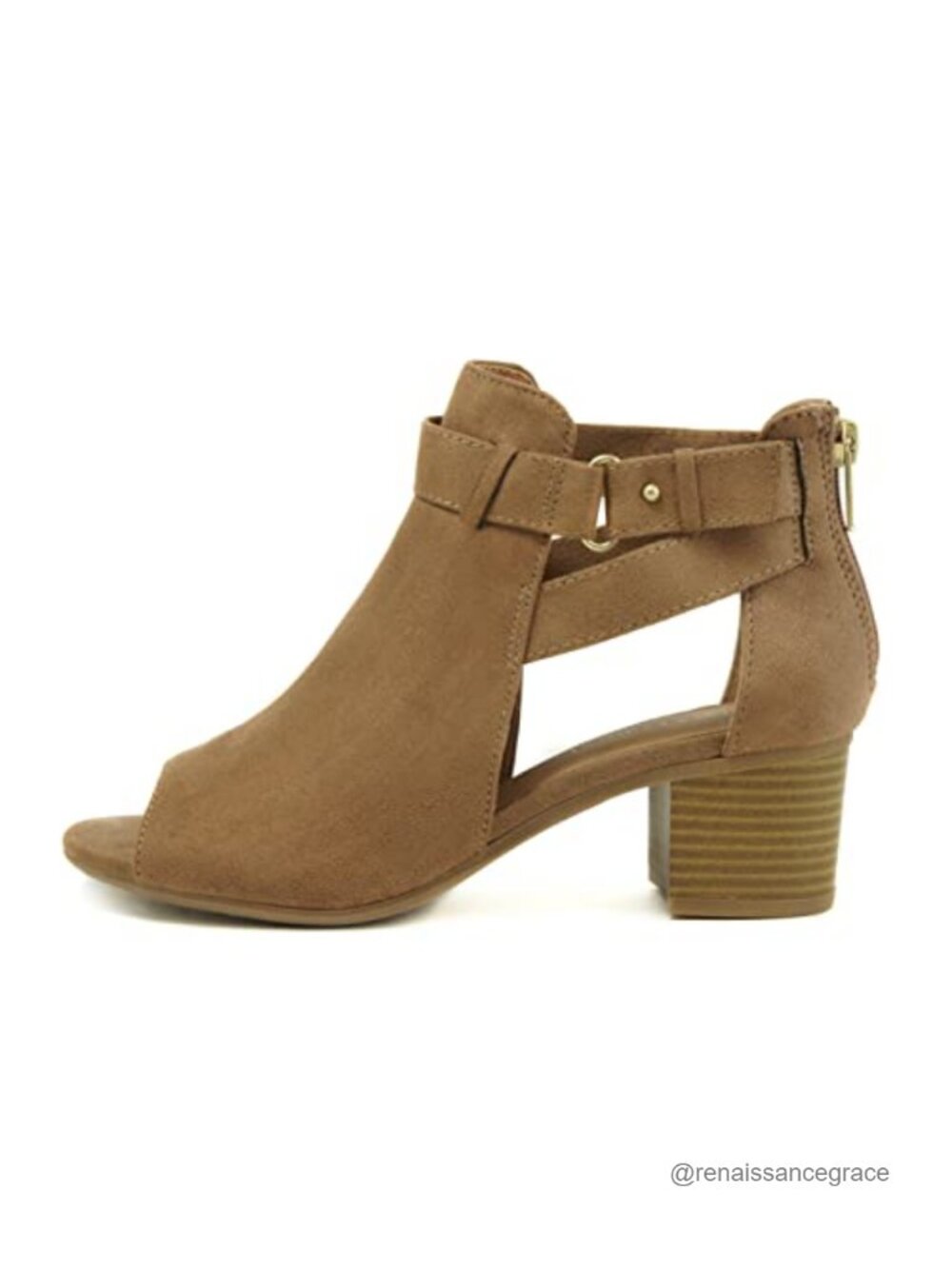 Women's Cutout Side Strap Mid Chunky Heel Fashion Ankle Bootie